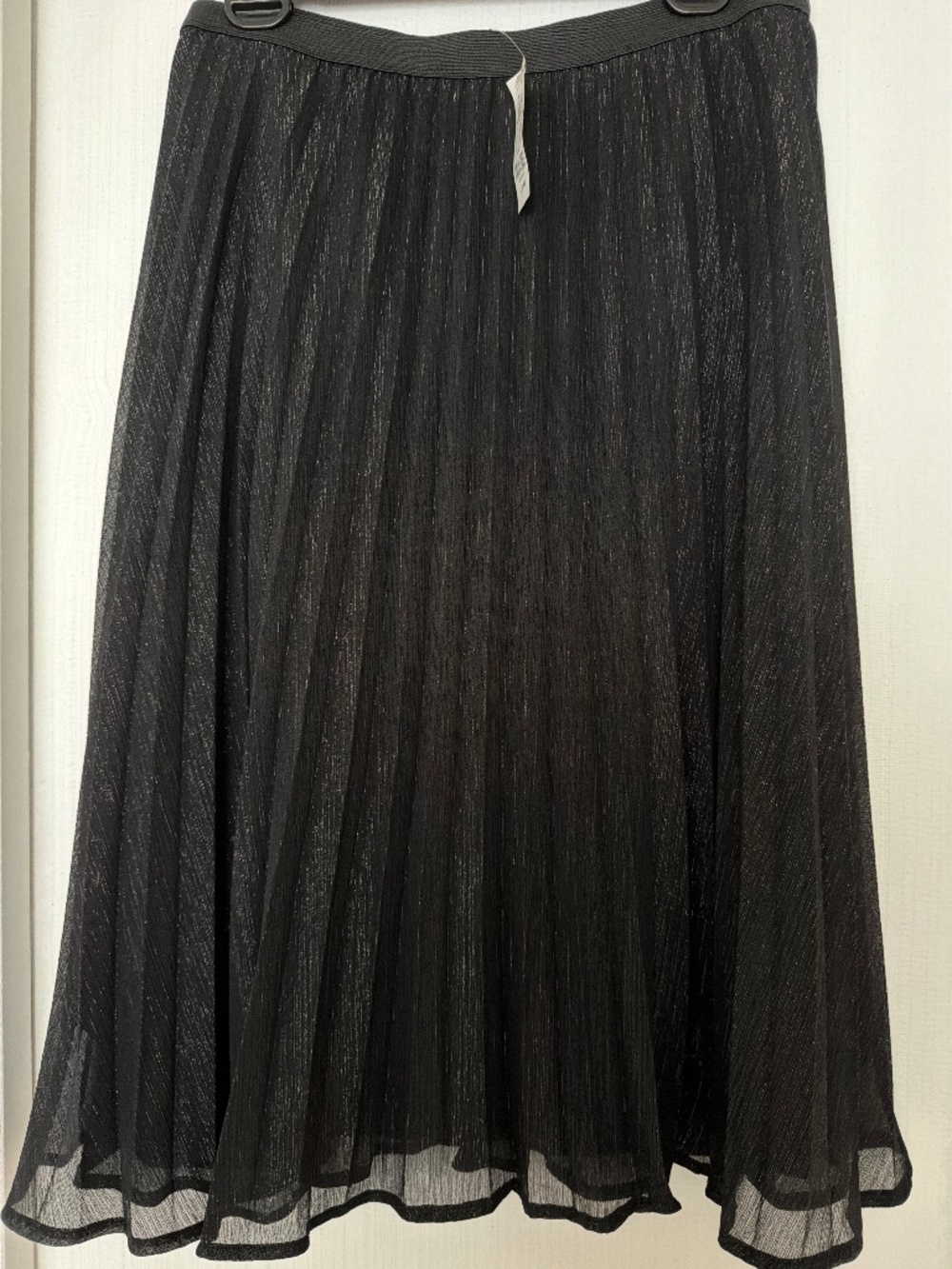 New York & Company Black Shimmer Pleated Midi Skirt – Size Large NWT